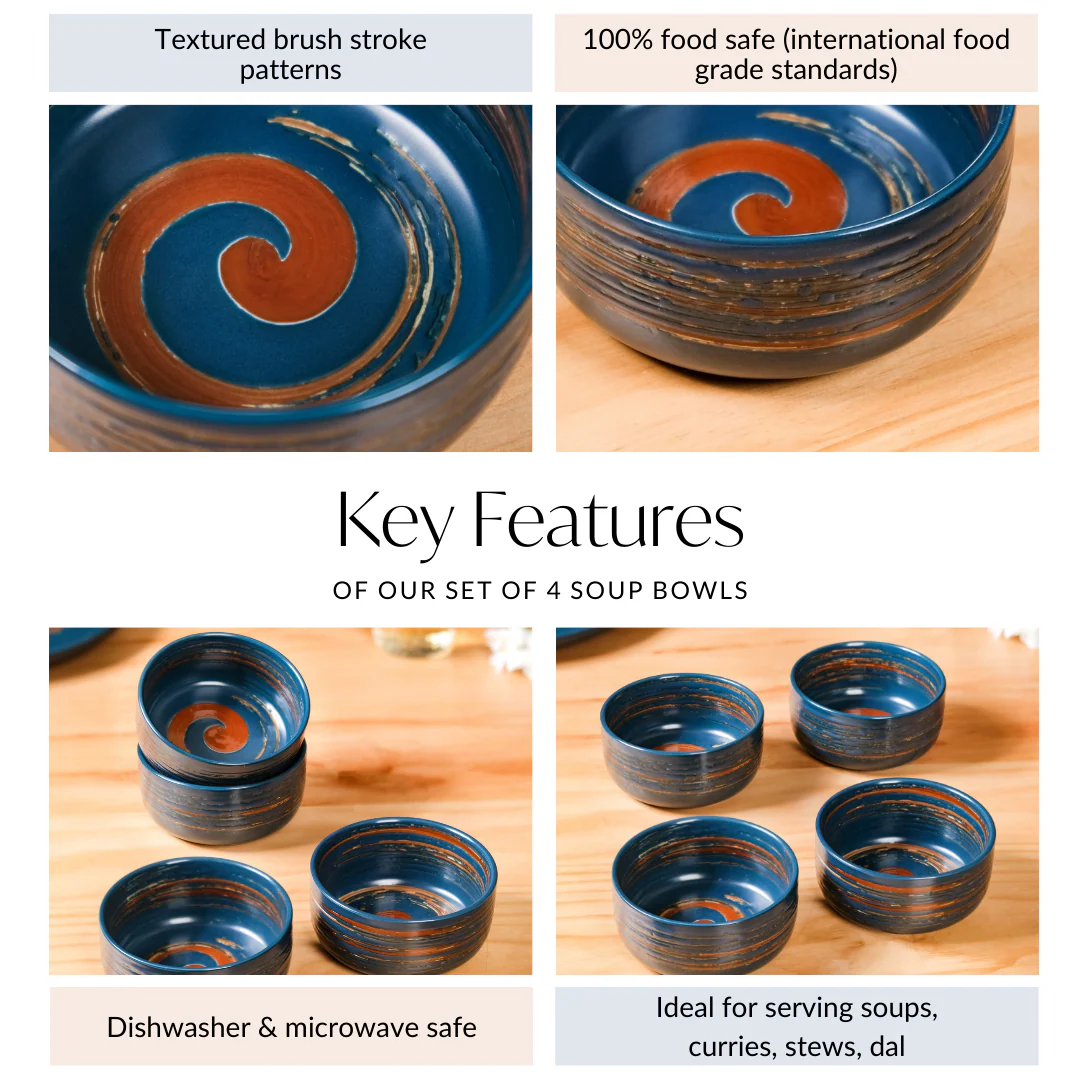 Textured Brushstroke Soup Bowls Navy Blue Set Of 4 300ml - Image 6