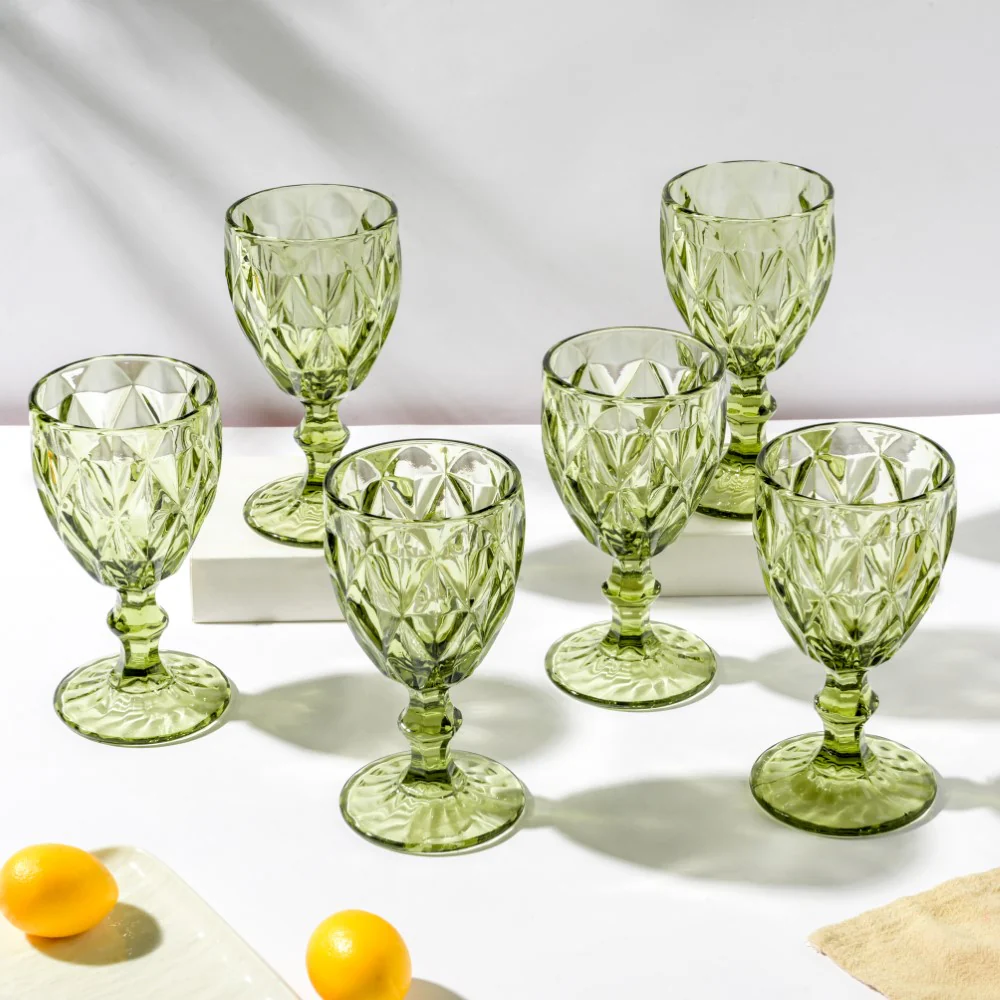 Textured Drinkware Glass Green Set Of 6 250 ml - Image 3