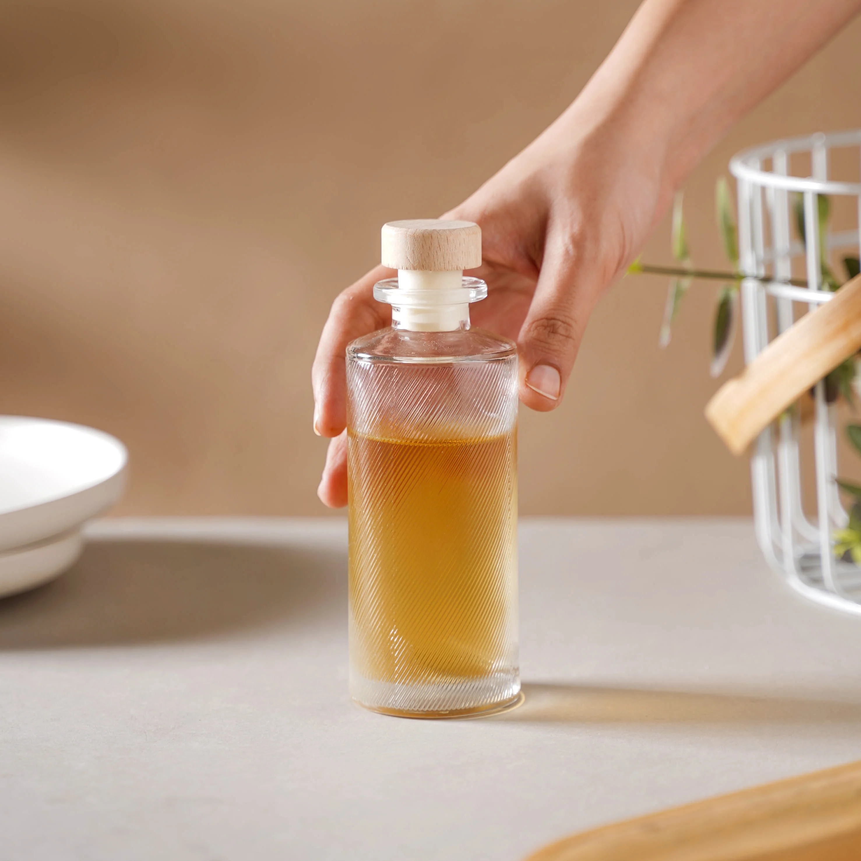 Textured Glass Bottle with Cork - Image 2