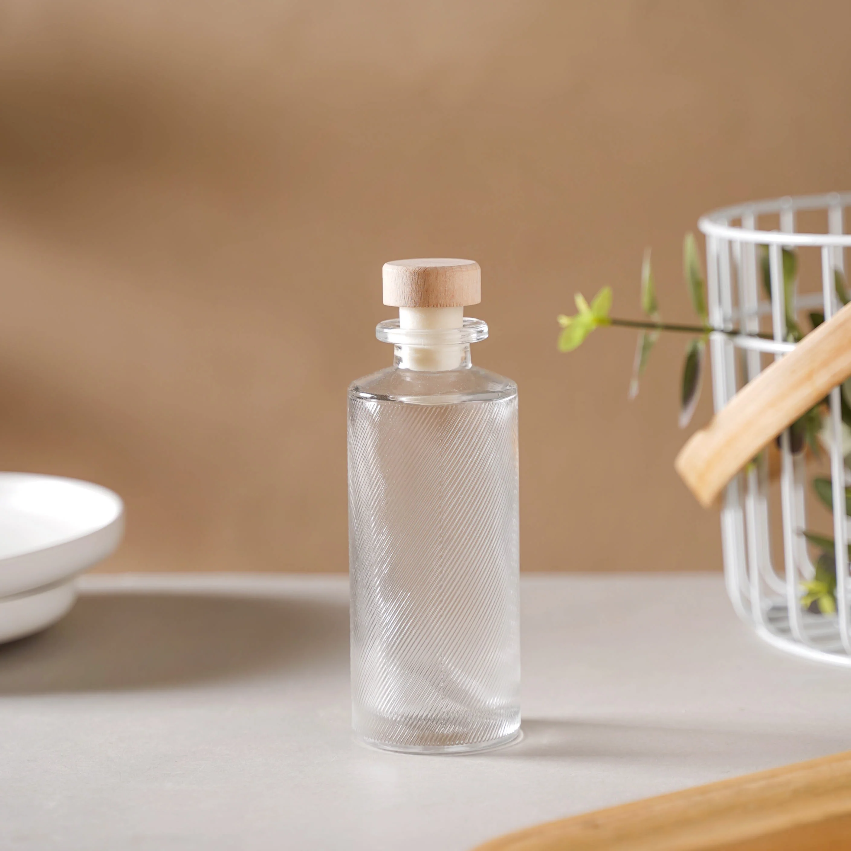 Textured Glass Bottle with Cork - Image 4