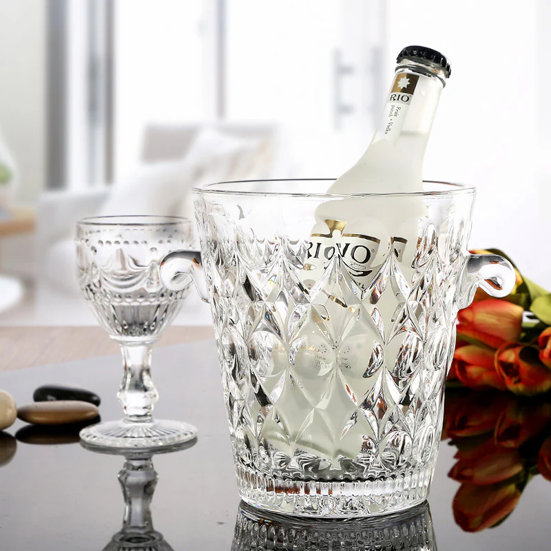 Textured Glass Ice Bucket With Handle - Image 6