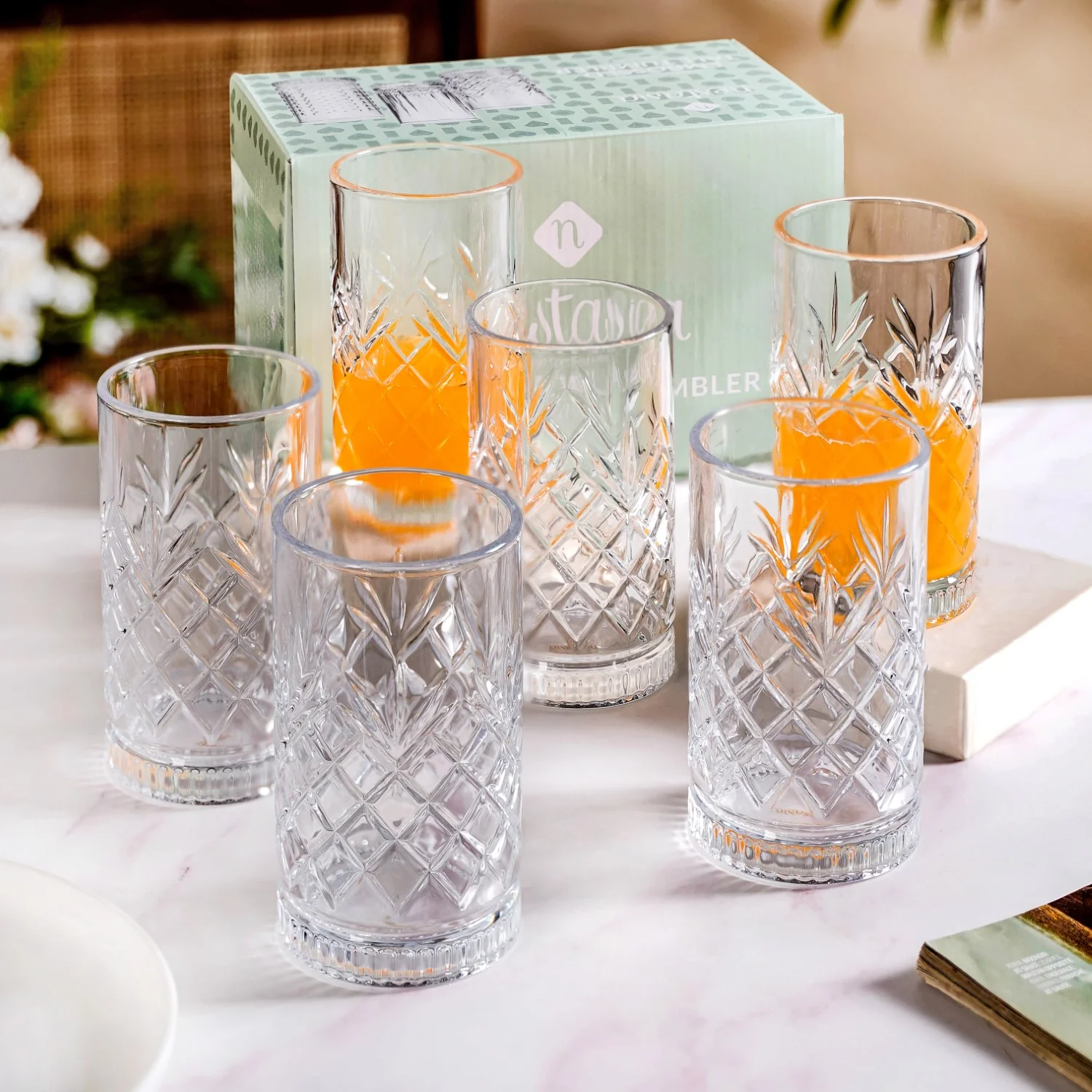 Textured Glass Tall Tumblers Set Of 6 466ml - Image 3