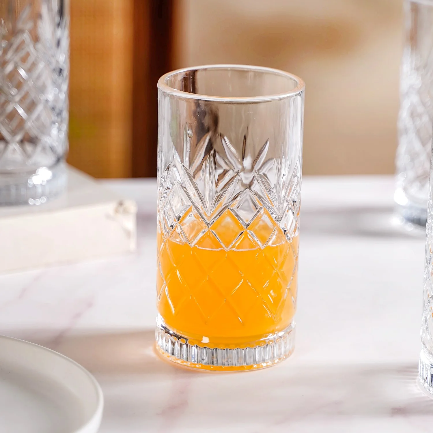 Textured Glass Tall Tumblers Set Of 6 466ml - Image 4