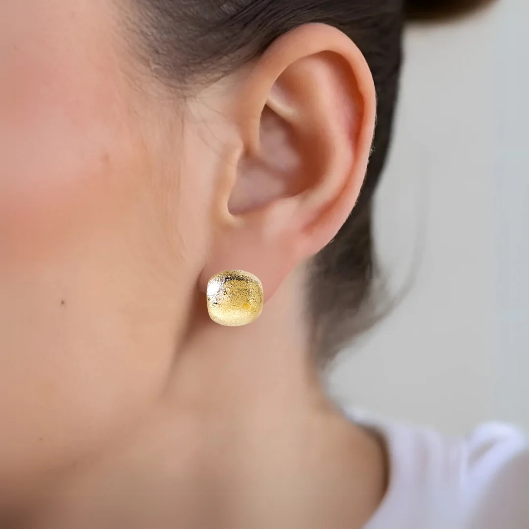 Textured Gold Huggie Earrings - Image 5