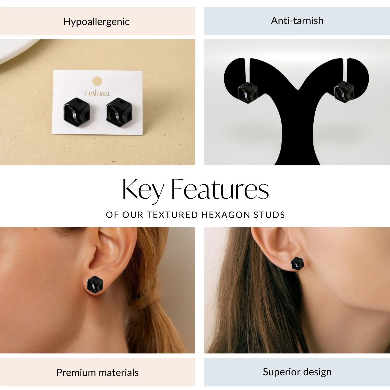 Textured Hexagon Studs - Image 4