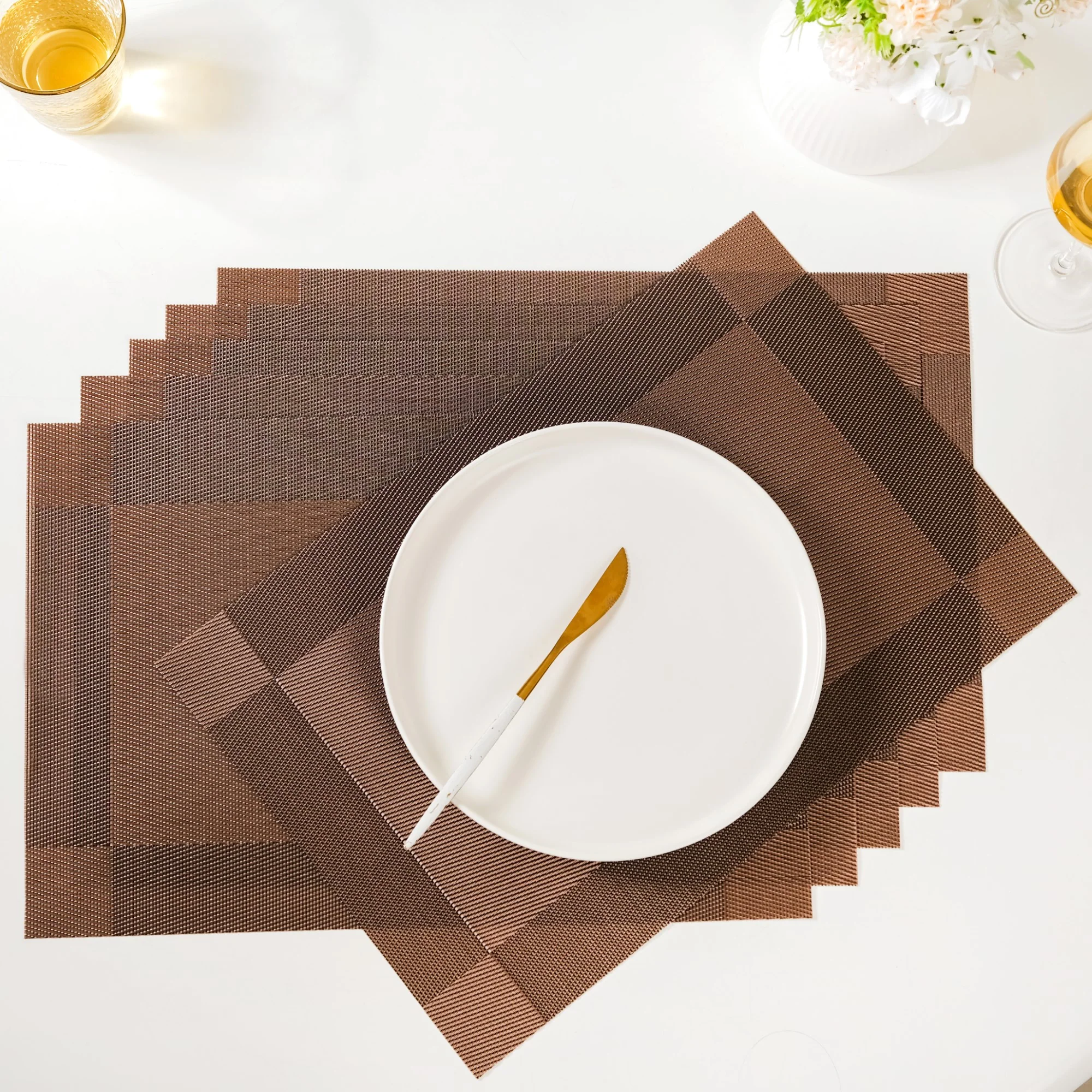 Textured Reversible Table Mat Brown Set Of 6 - Image 13