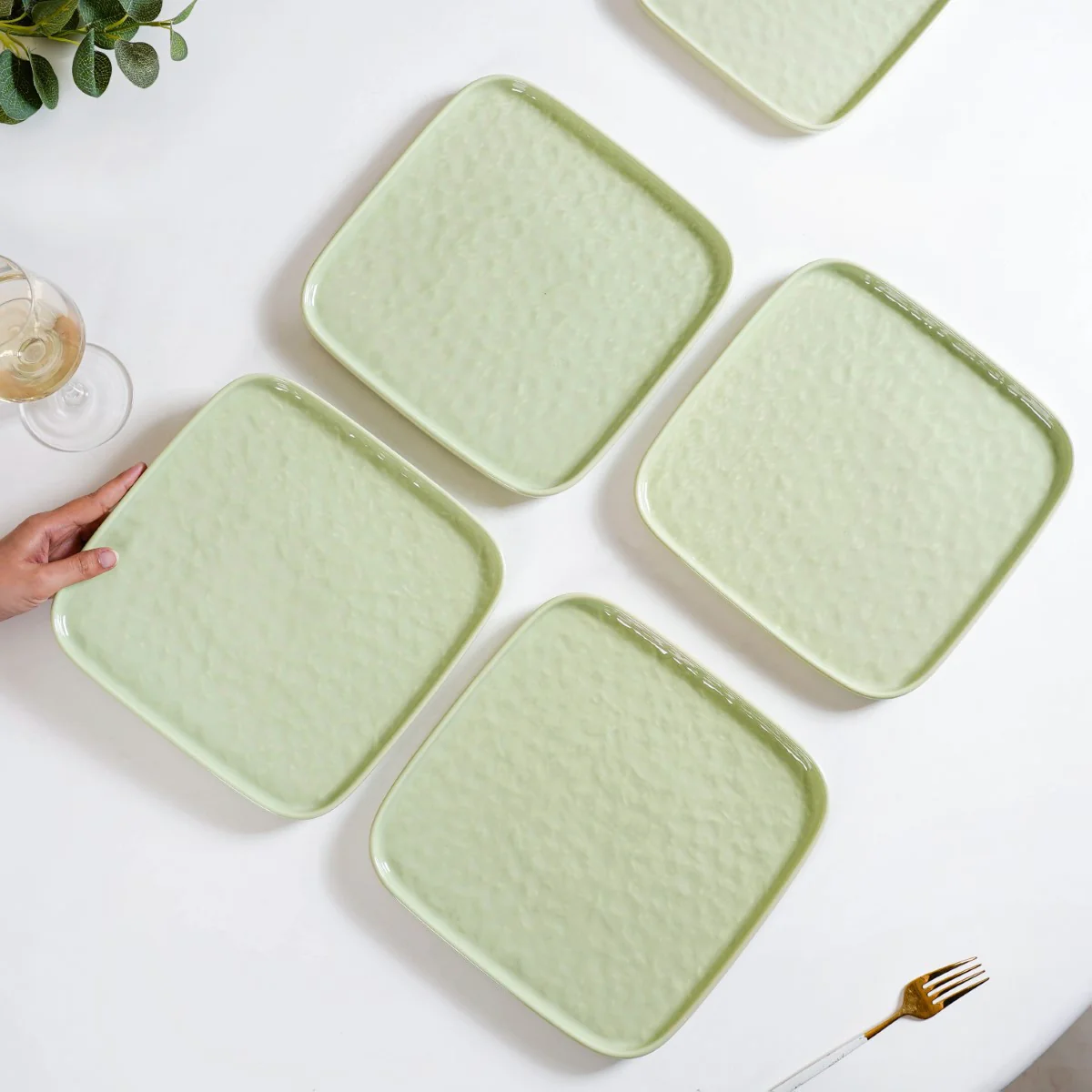 Textured Square Dinner Plate Sage Green Set Of 4 10 Inch - Image 3