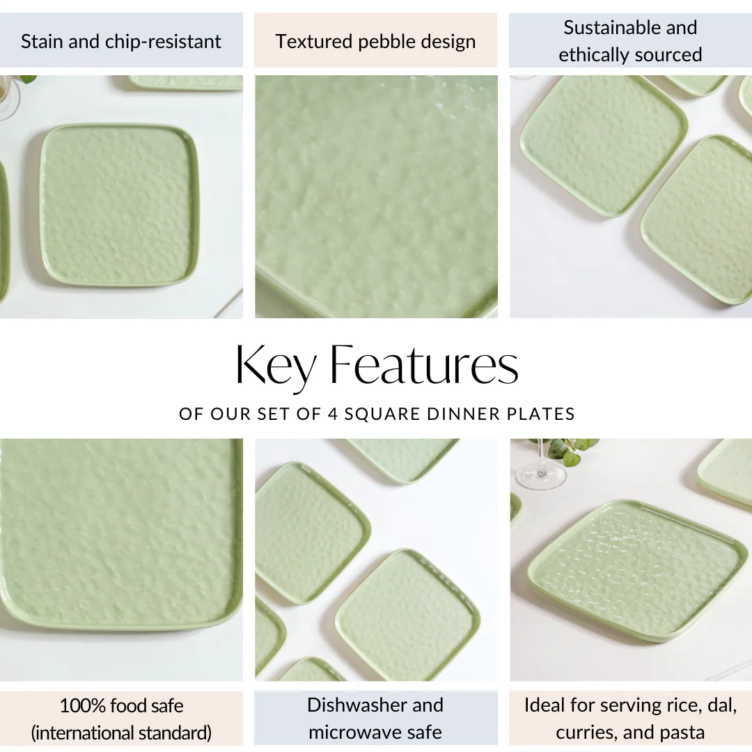 Textured Square Dinner Plate Sage Green Set Of 4 10 Inch - Image 5