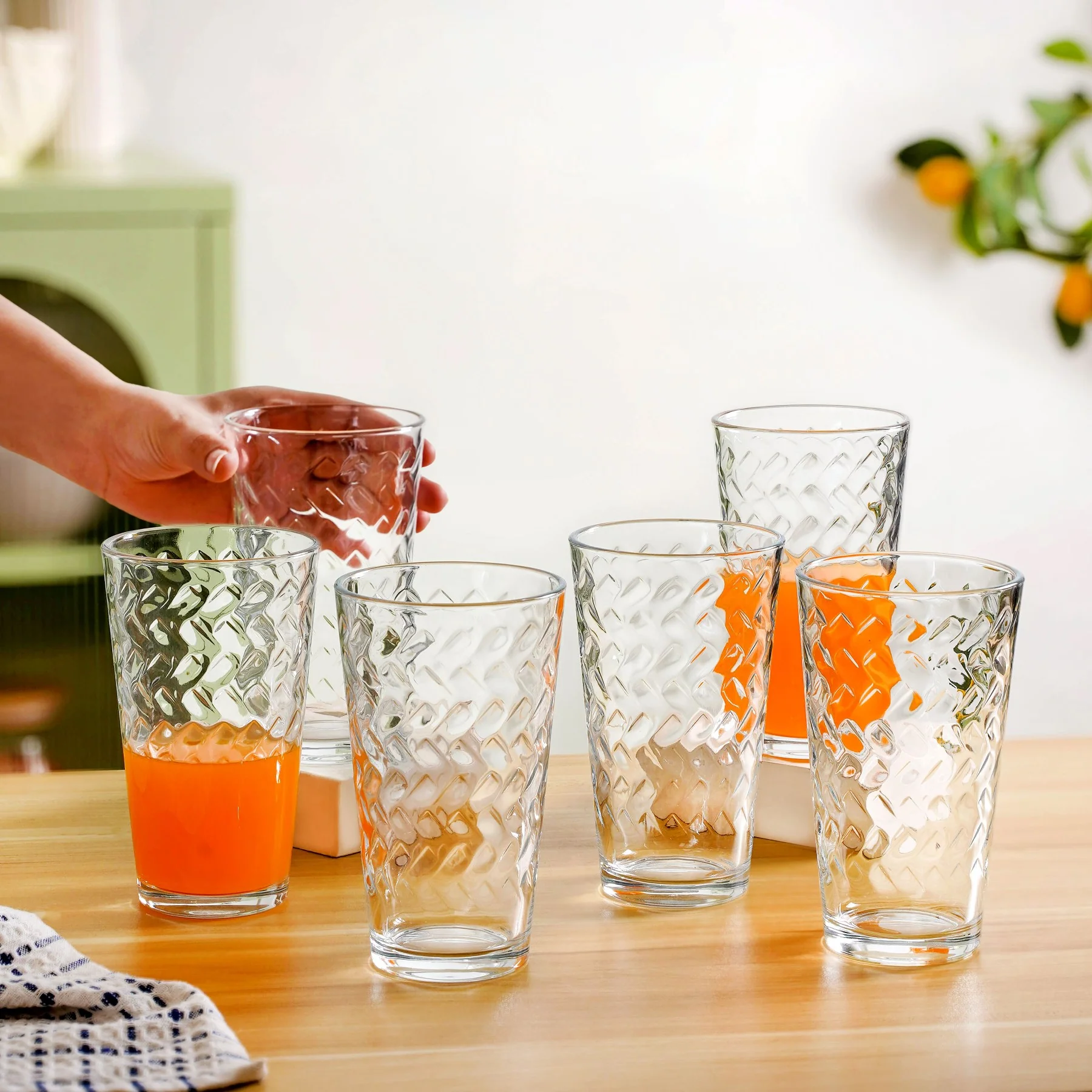 Textured Tall Tumbler Glass  Set Of 6 450ml - Image 3