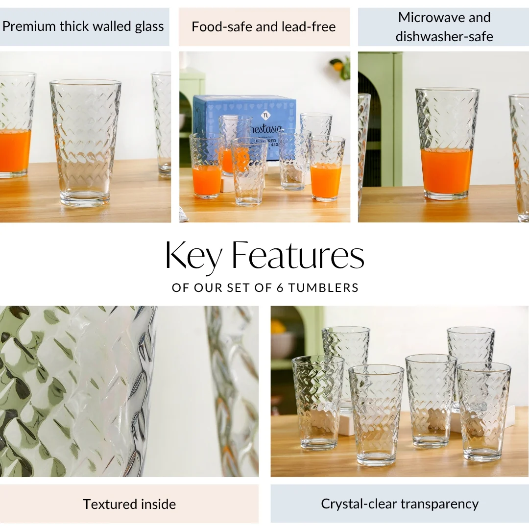 Textured Tall Tumbler Glass  Set Of 6 450ml - Image 5