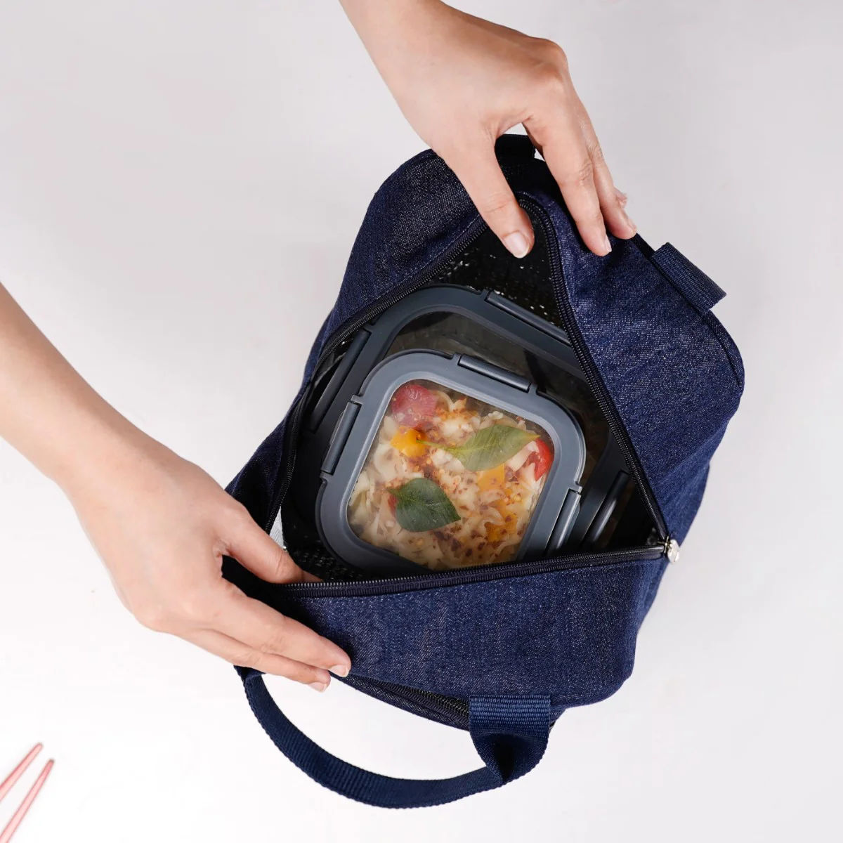 Thermal Insulated Denim Lunch Bag Dark Blue - Image 9