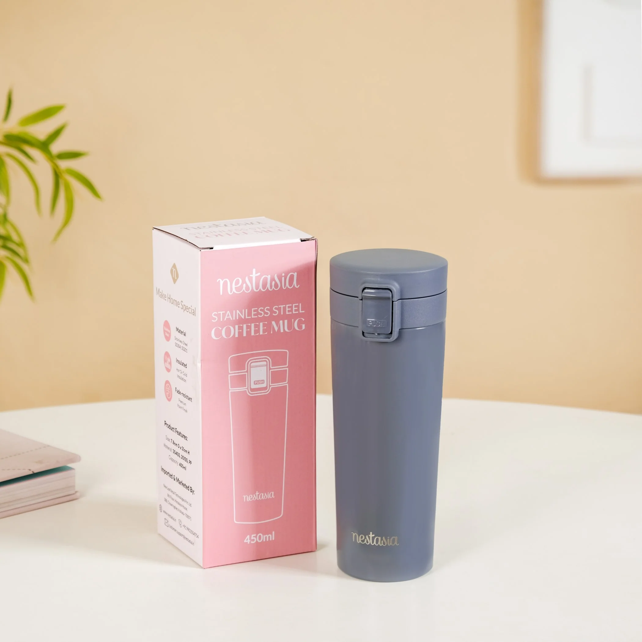 Thermox Double Wall Insulated Travel Mug With Strainer Onyx Grey 450ml - Image 3