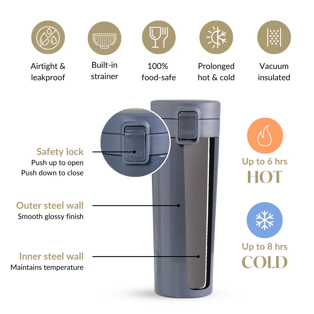 Thermox Double Wall Insulated Travel Mug With Strainer Onyx Grey 450ml - Image 6