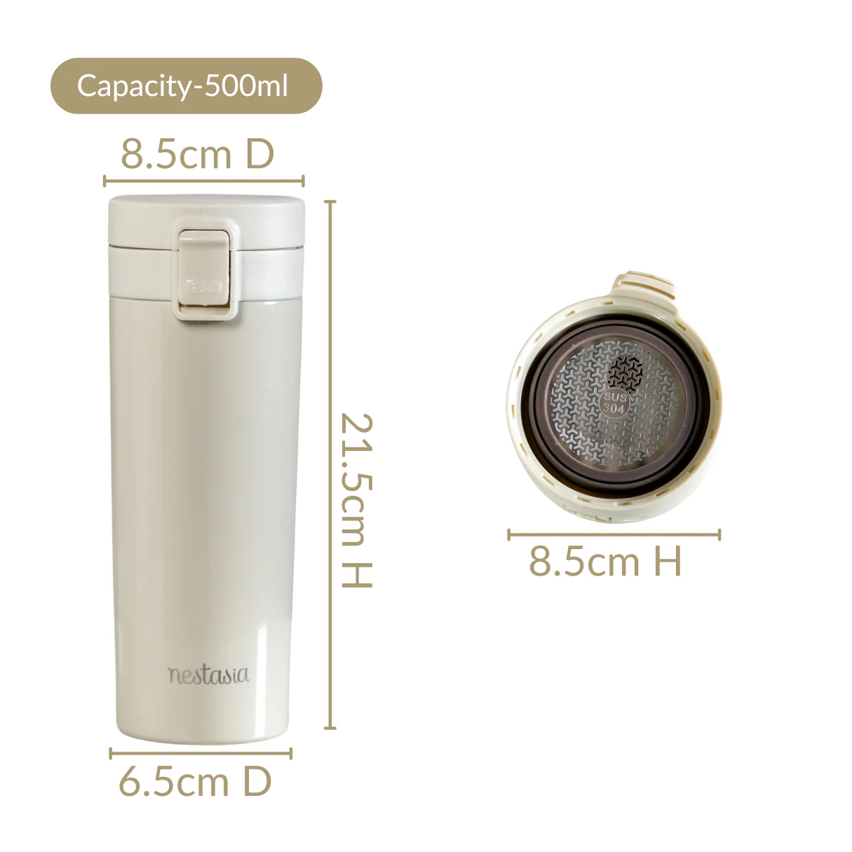 Thermox Insulated Vacuum Flask Portable Frosted Cream 450ml - Image 5