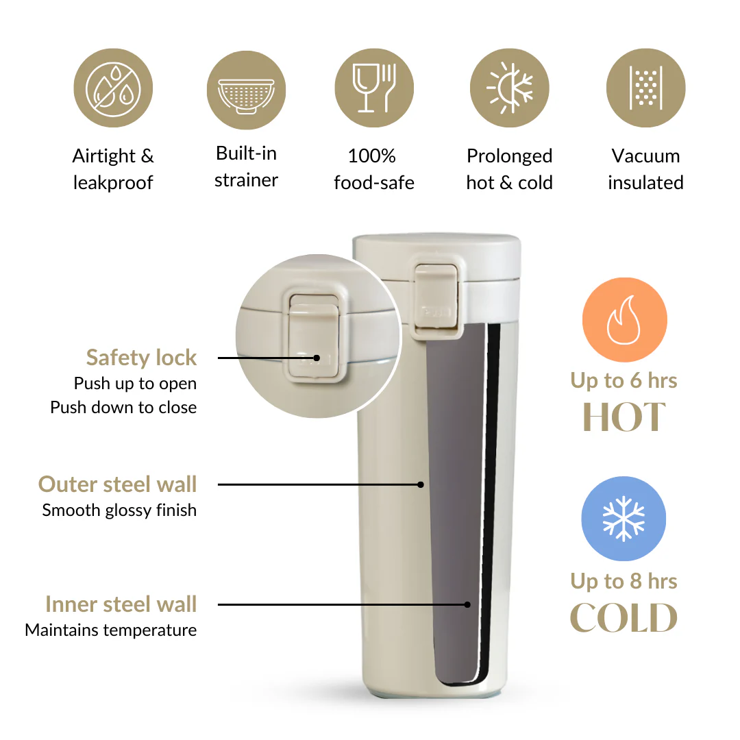 Thermox Insulated Vacuum Flask Portable Frosted Cream 450ml - Image 6