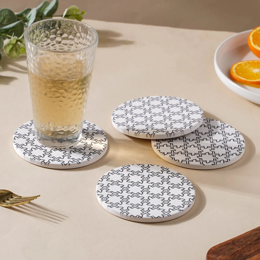 Tile Art Black And White Ceramic Coaster Set of 4 - Image 3