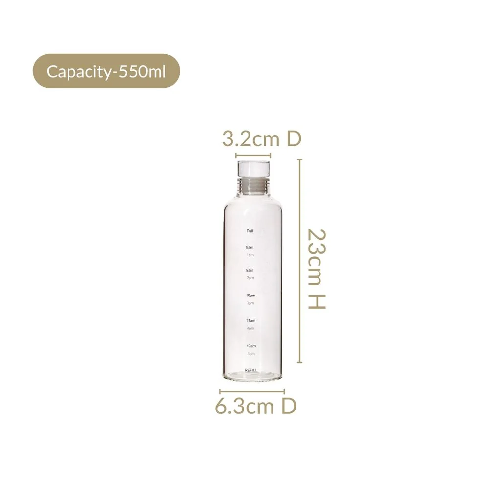 Time Marker Borosilicate Glass Water Bottle Set Of 2 550ml - Image 3