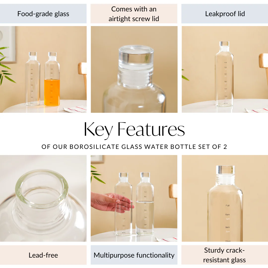 Time Marker Borosilicate Glass Water Bottle Set Of 2 550ml - Image 4