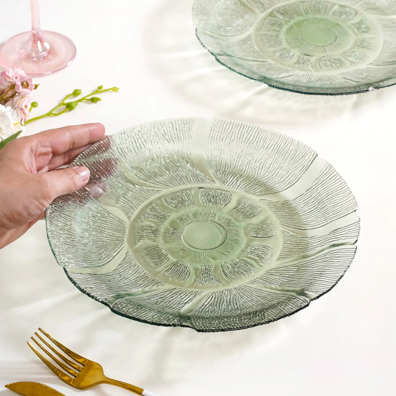 Tinted Glass Dinner Plate Set Of 6 Olive Green 25cm - Image 4