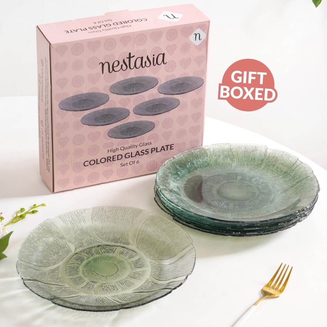 Tinted Glass Dinner Plate Set Of 6 Olive Green 25cm - Image 7