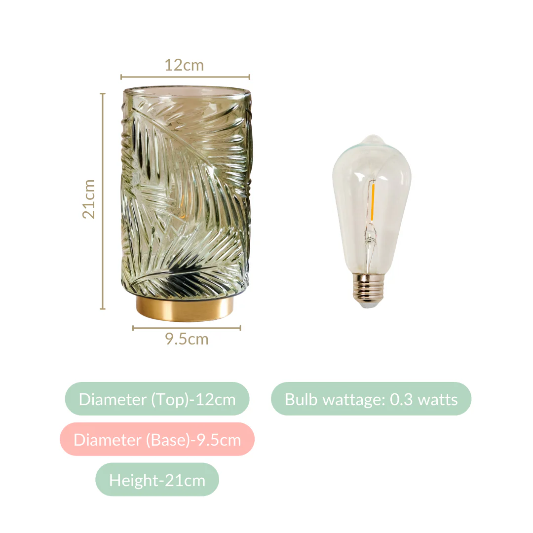 Tinted Green Glass Battery Powered LED Lamp - Image 4