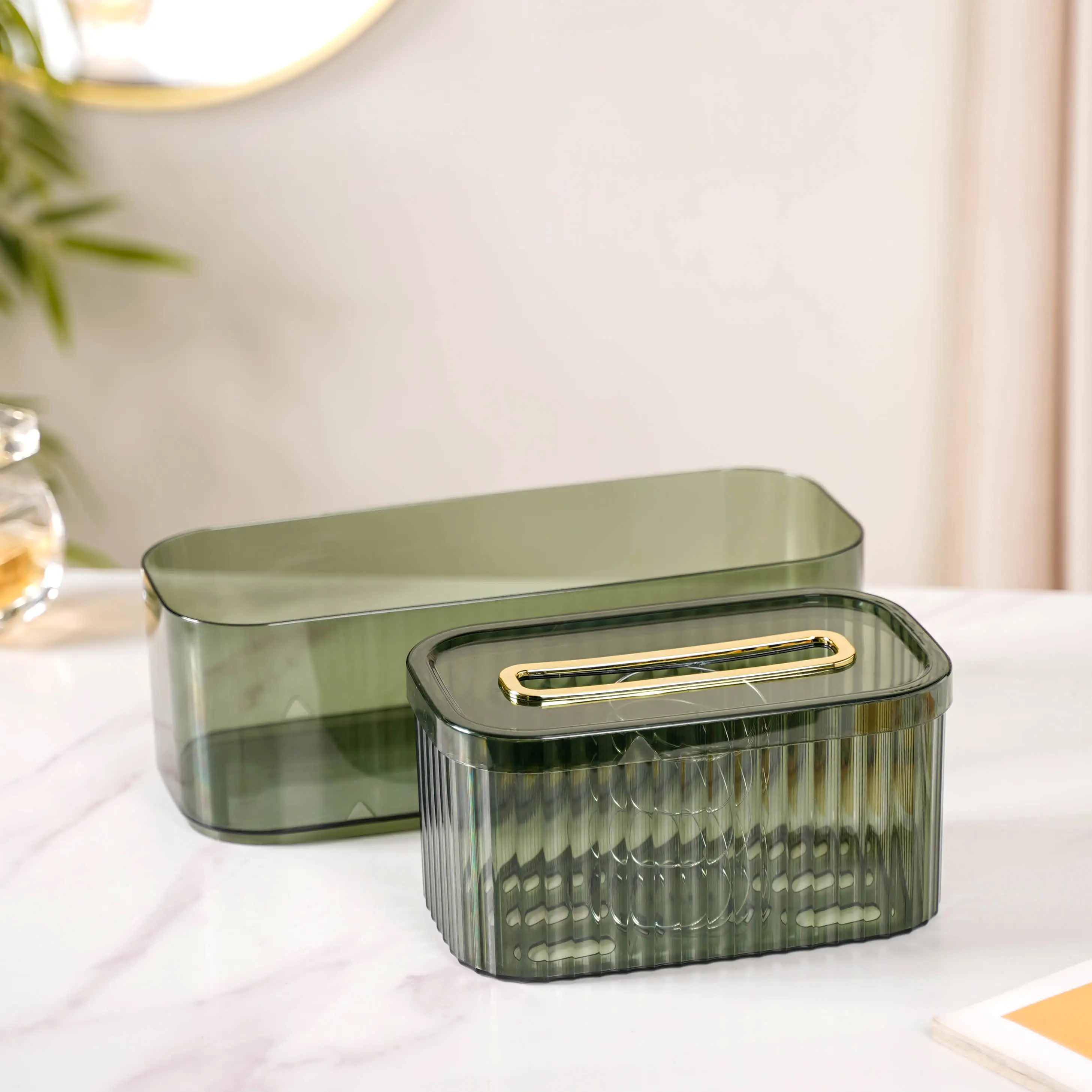Tissue Box Holder With Storage Organizer Green - Image 3