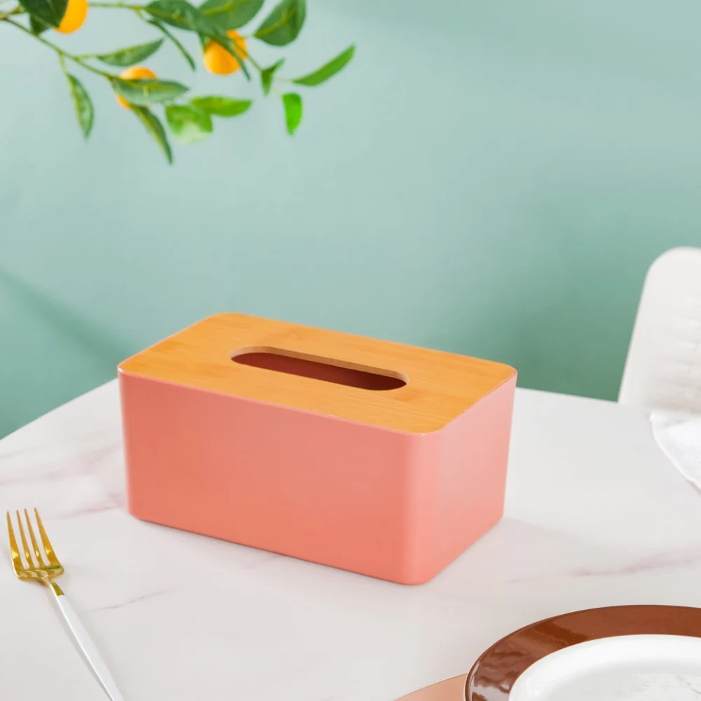 Tissue Box With Wooden Lid Pink - Image 10