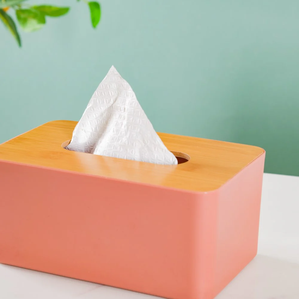 Tissue Box With Wooden Lid Pink - Image 6