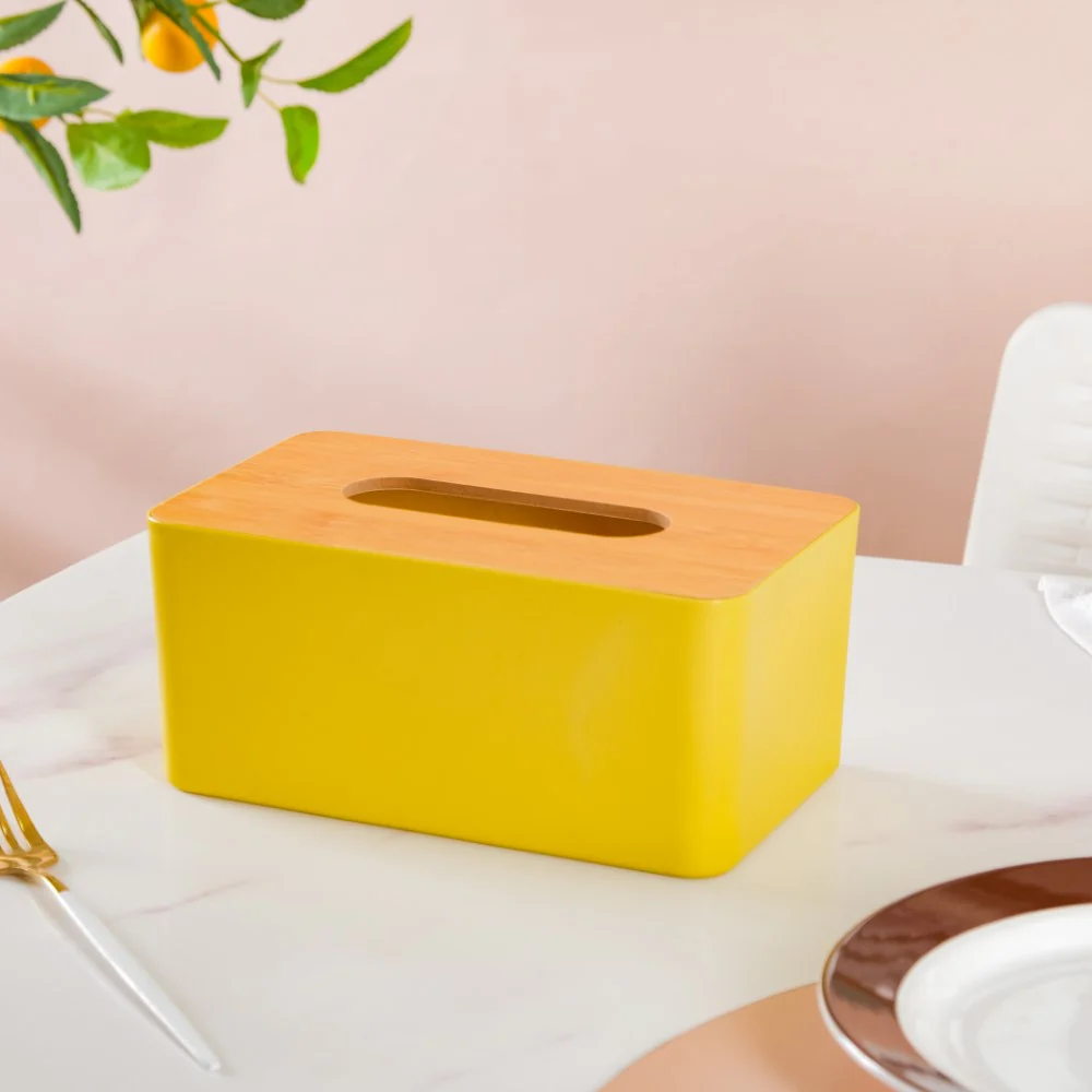 Tissue Box With Wooden Lid Yellow - Image 6