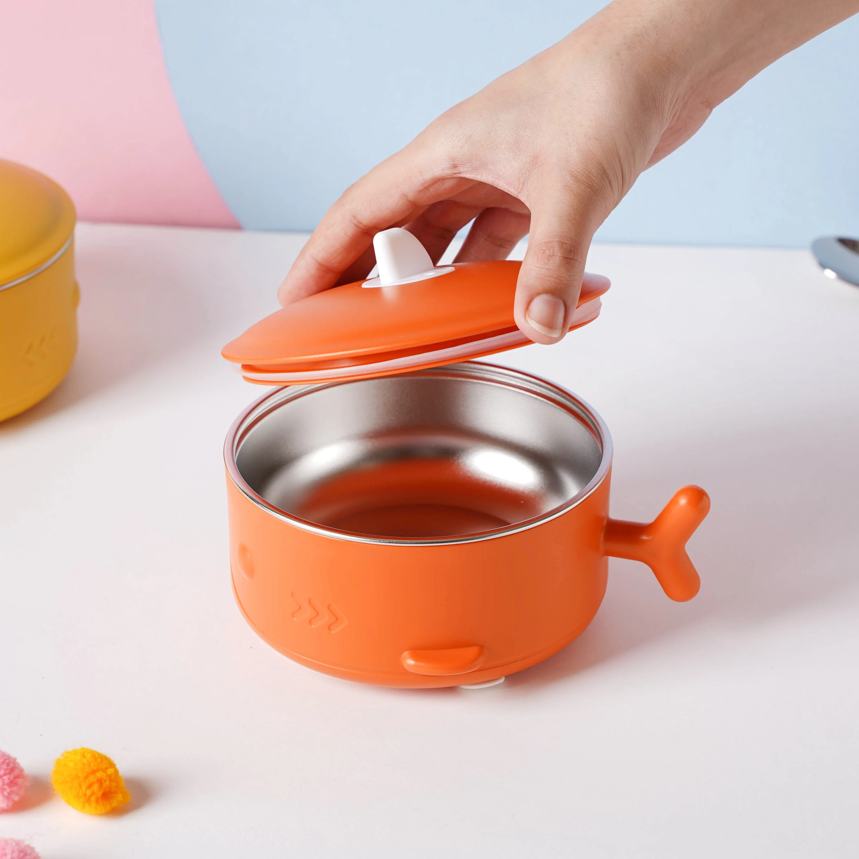 Whale Double Walled Anti-Slip Feeding Bowl Orange 400 ml - Image 2