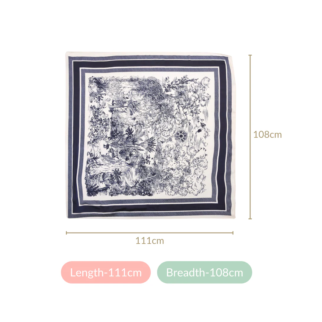 Toile De Jouy Pattern Fashion Silk Scarf - Image 4