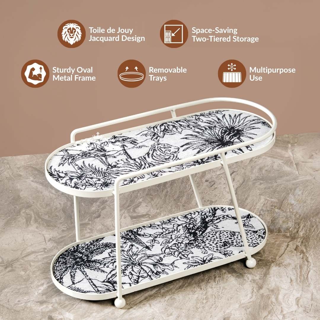Toile De Jouy Vanity Storage Display 2 Storey Tray White - Image 2