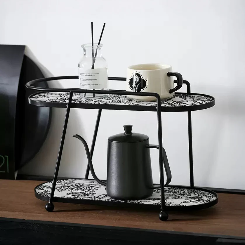 Toile De Jouy Vanity Storage Display 2 Tier Tray Black - Image 10