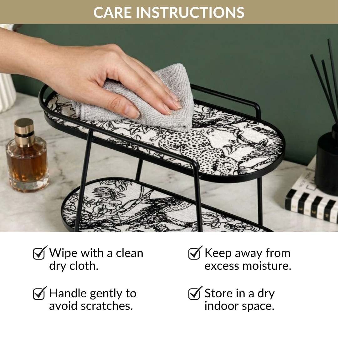 Toile De Jouy Vanity Storage Display 2 Tier Tray Black - Image 6