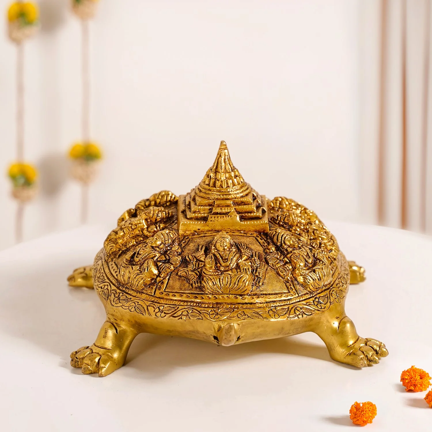 Tortoise With Shree Yantra Brass Statue - Image 12