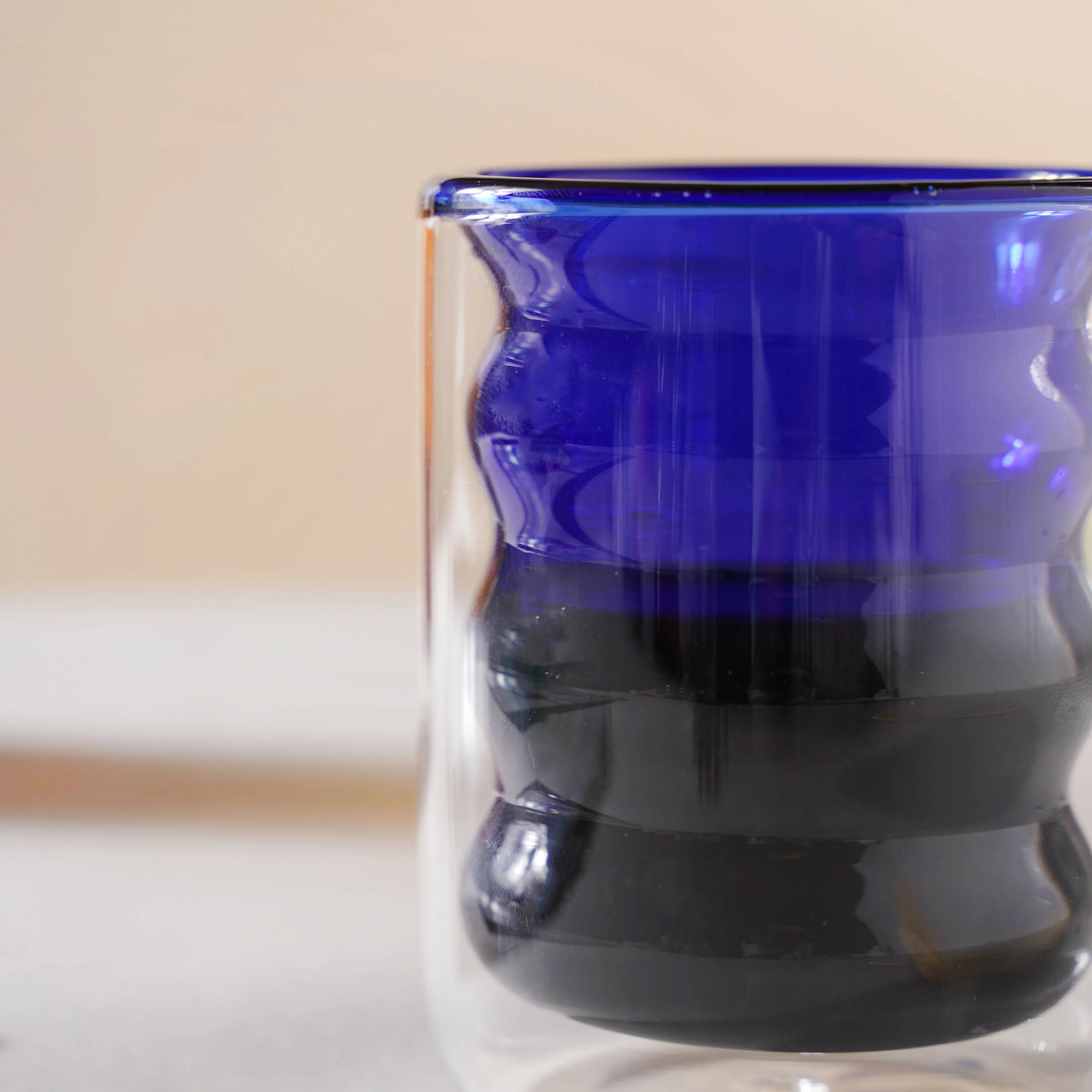 Transparent Double Walled Glass Ripple Tumbler Blue - Image 8