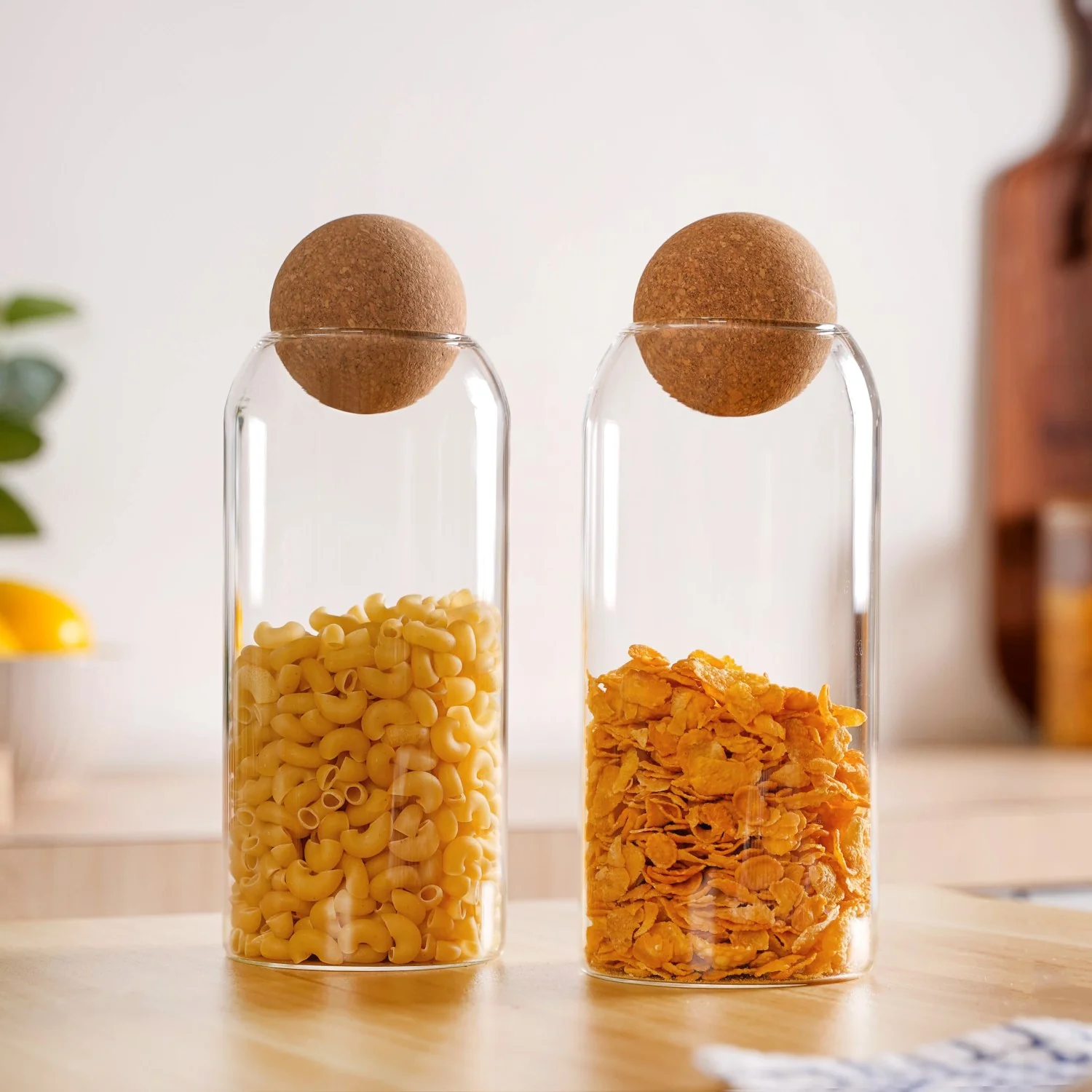 Transparent Glass Airtight Jar With Ball Cork Lid Set Of 2 1000ml