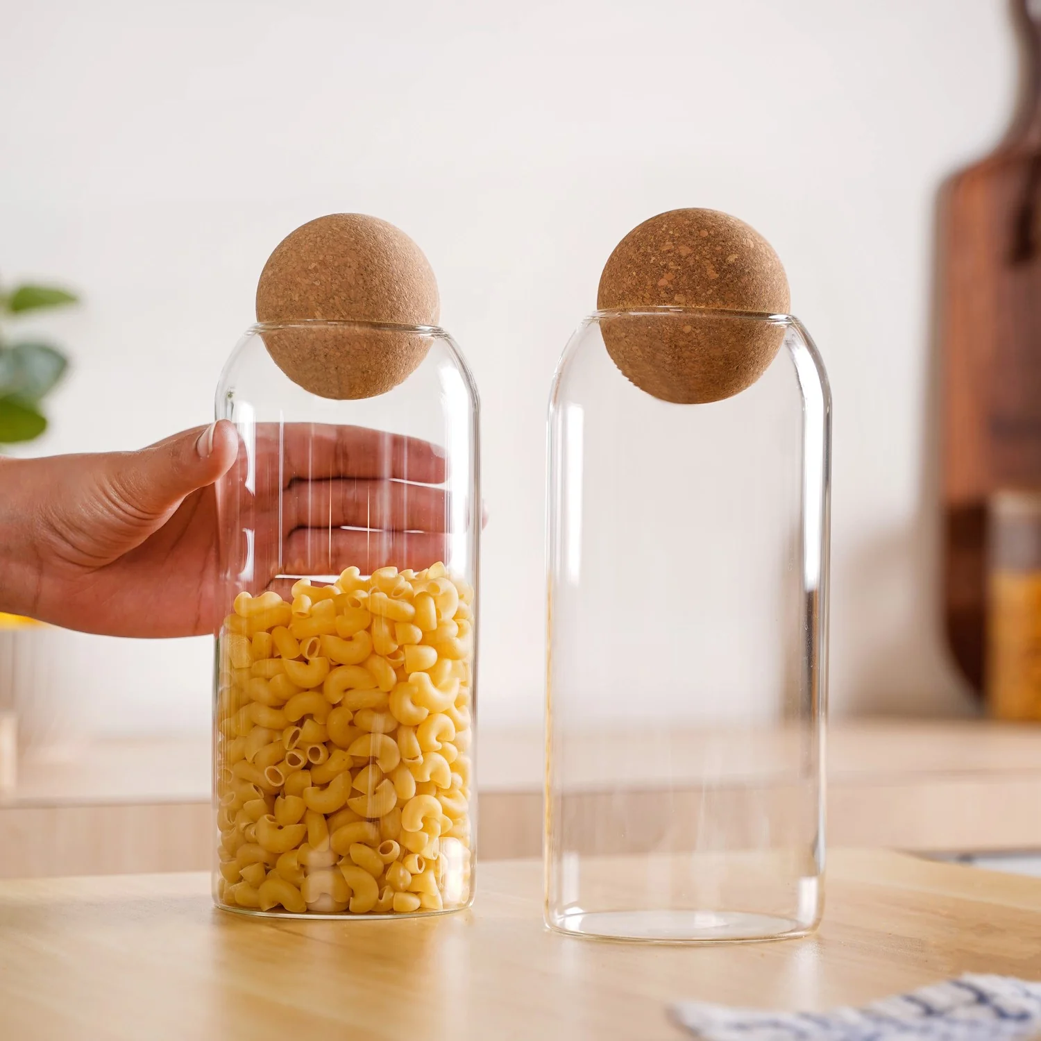 Transparent Glass Airtight Jar With Ball Cork Lid Set Of 2 1000ml - Image 2