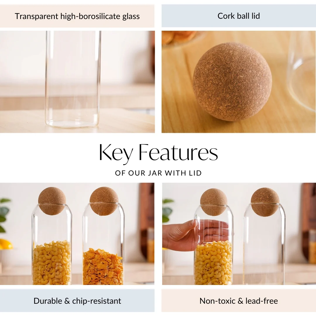 Transparent Glass Airtight Jar With Ball Cork Lid Set Of 2 1000ml - Image 4