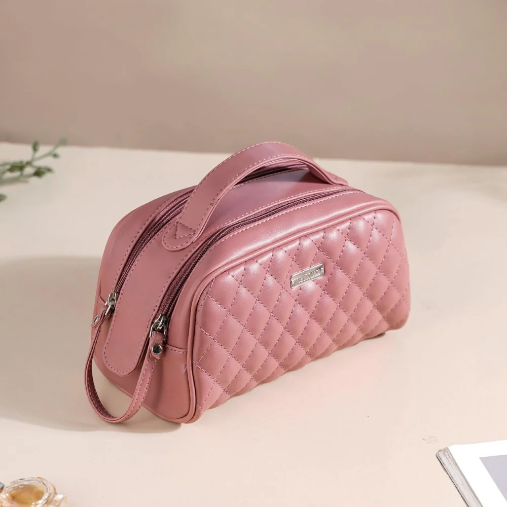 Travel And Makeup Pouch With Double Zip Pink - Image 3