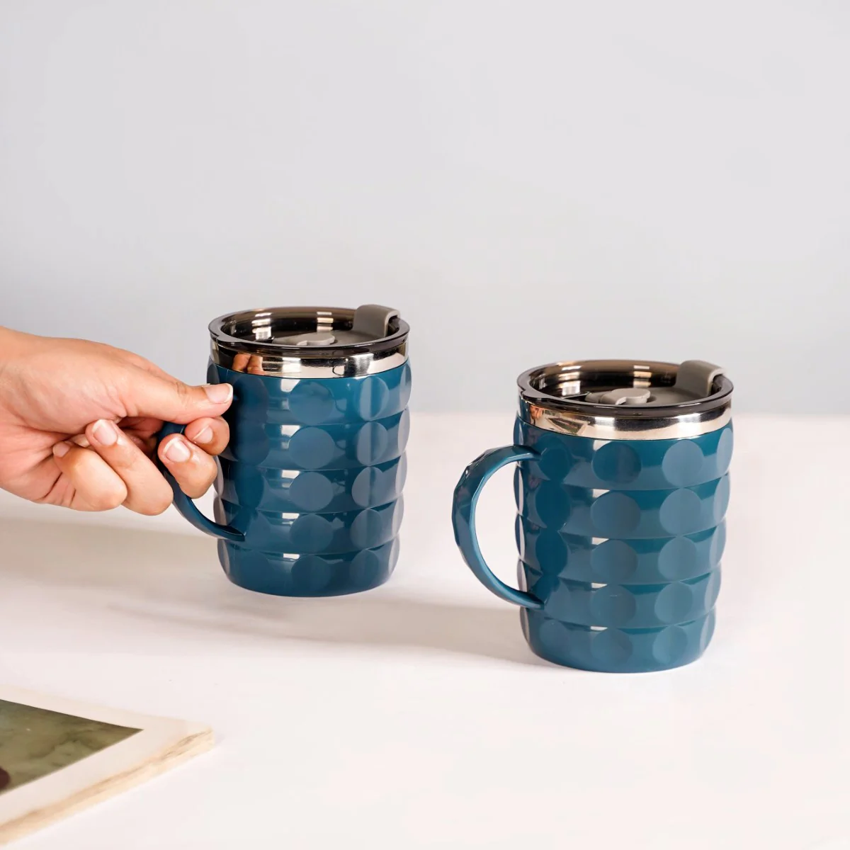 Travel Mug With Lid Set Of 2 Blue 400ml - Image 2