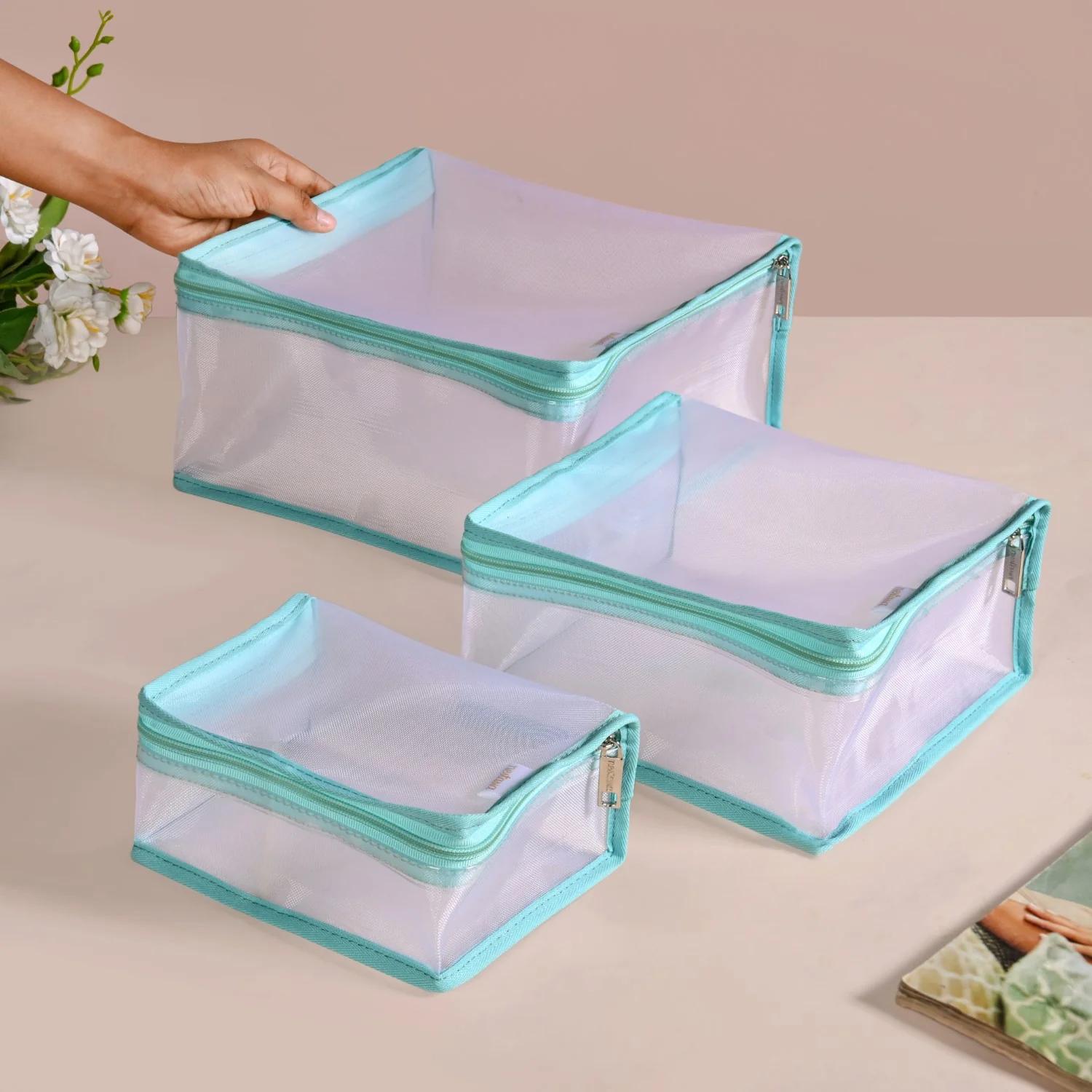 Travel Organiser Storage Bags In Aqua Set Of 3 - Image 3