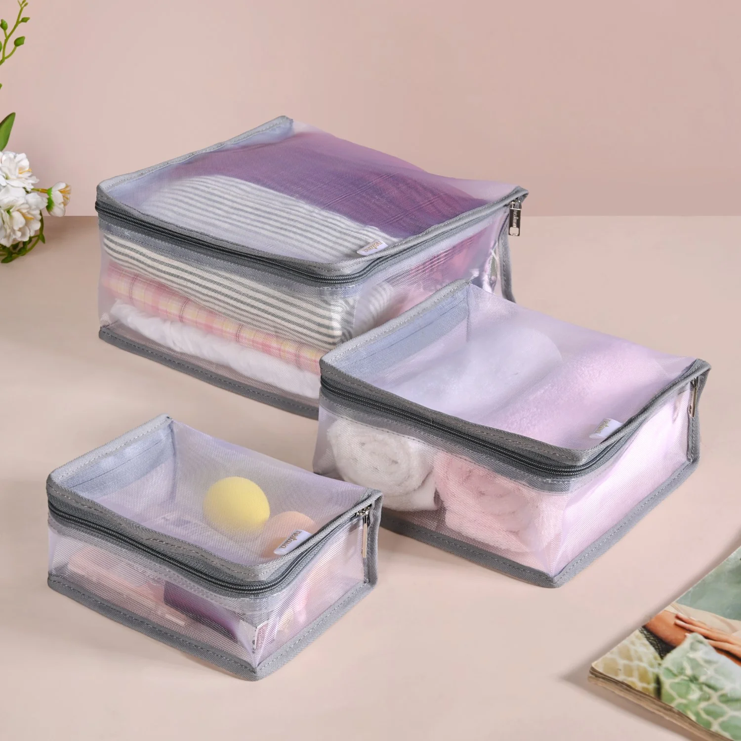Travel Organiser Storage Bags In Grey Set Of 3