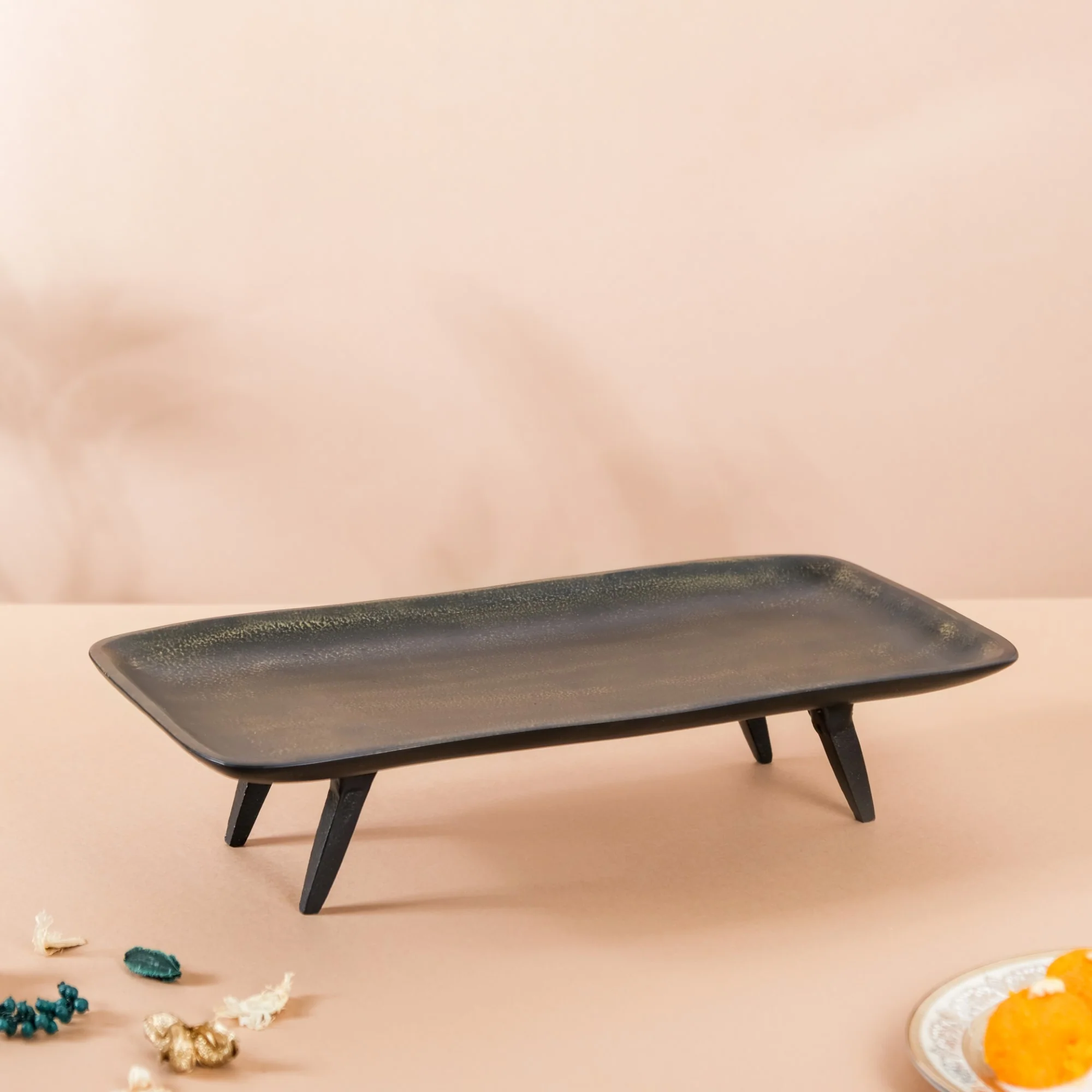 Tray With Stand Matte Black Gold 14x7 Inch - Image 10