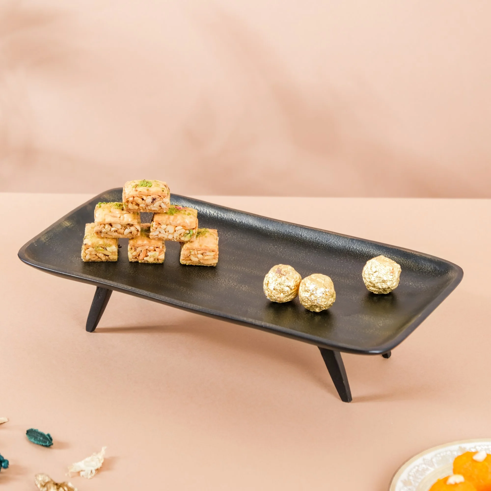 Tray With Stand Matte Black Gold 14x7 Inch - Image 4