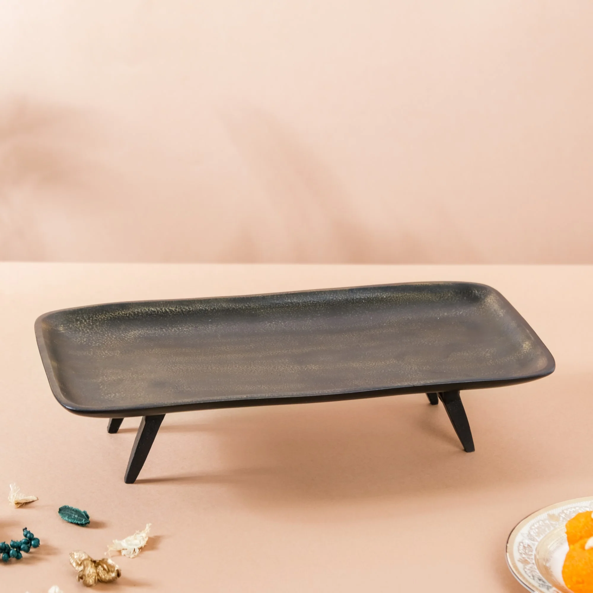 Tray With Stand Matte Black Gold 14x7 Inch - Image 5