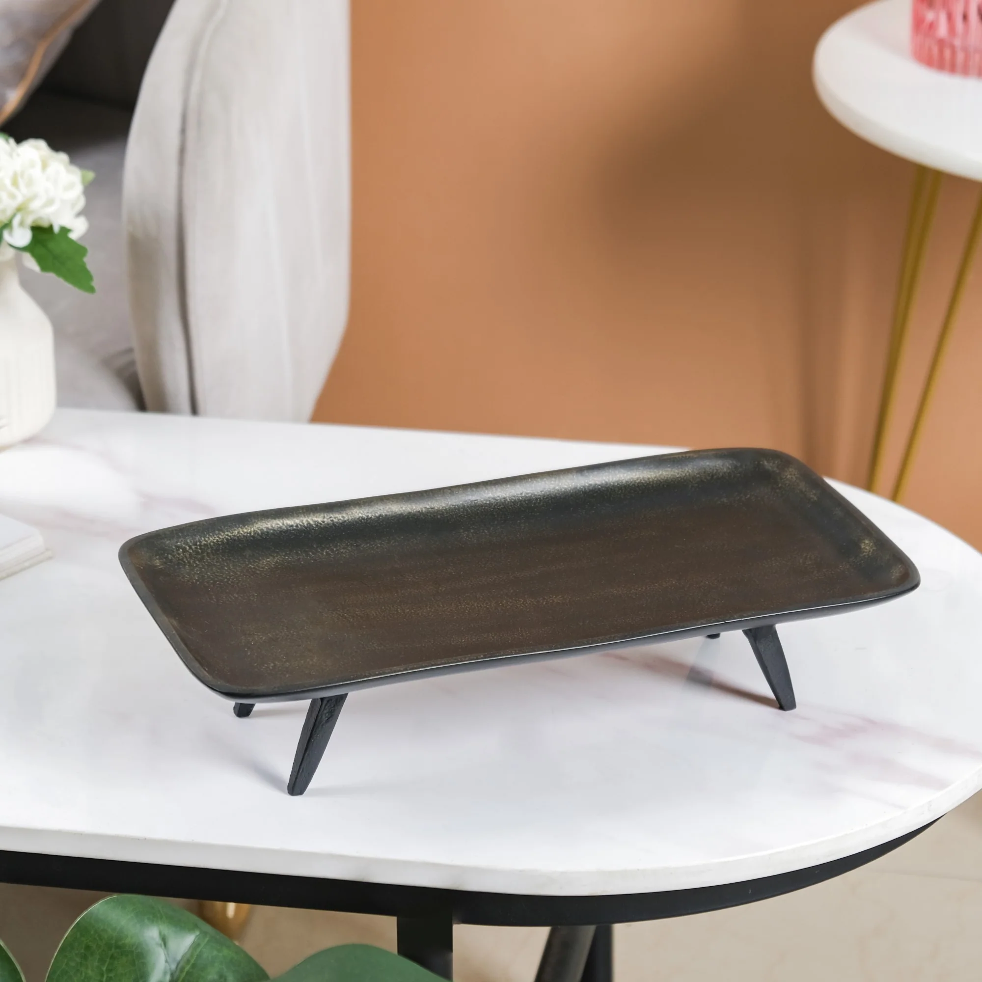 Tray With Stand Matte Black Gold 14x7 Inch - Image 8