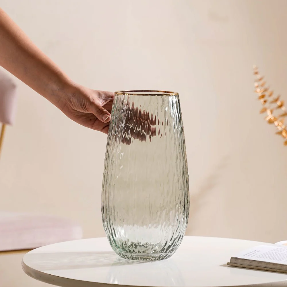 Tree Bark Textured Glass Vase Grey - Image 2