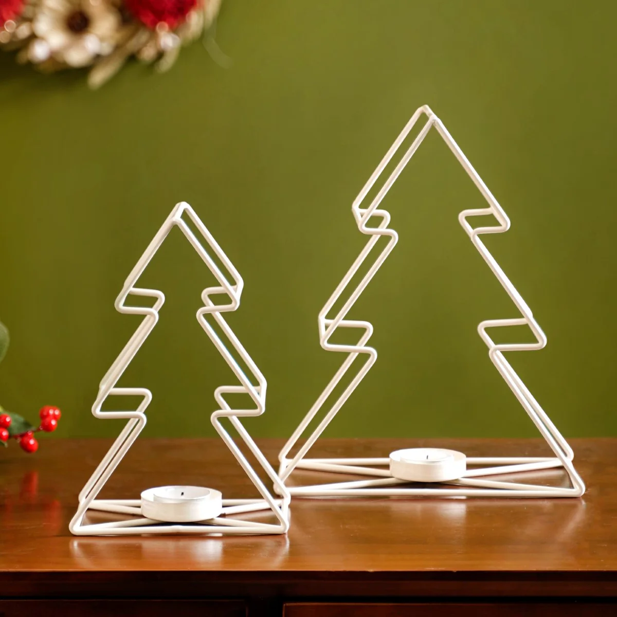 Tree Candle Holder Set of 2 Off White - Image 11