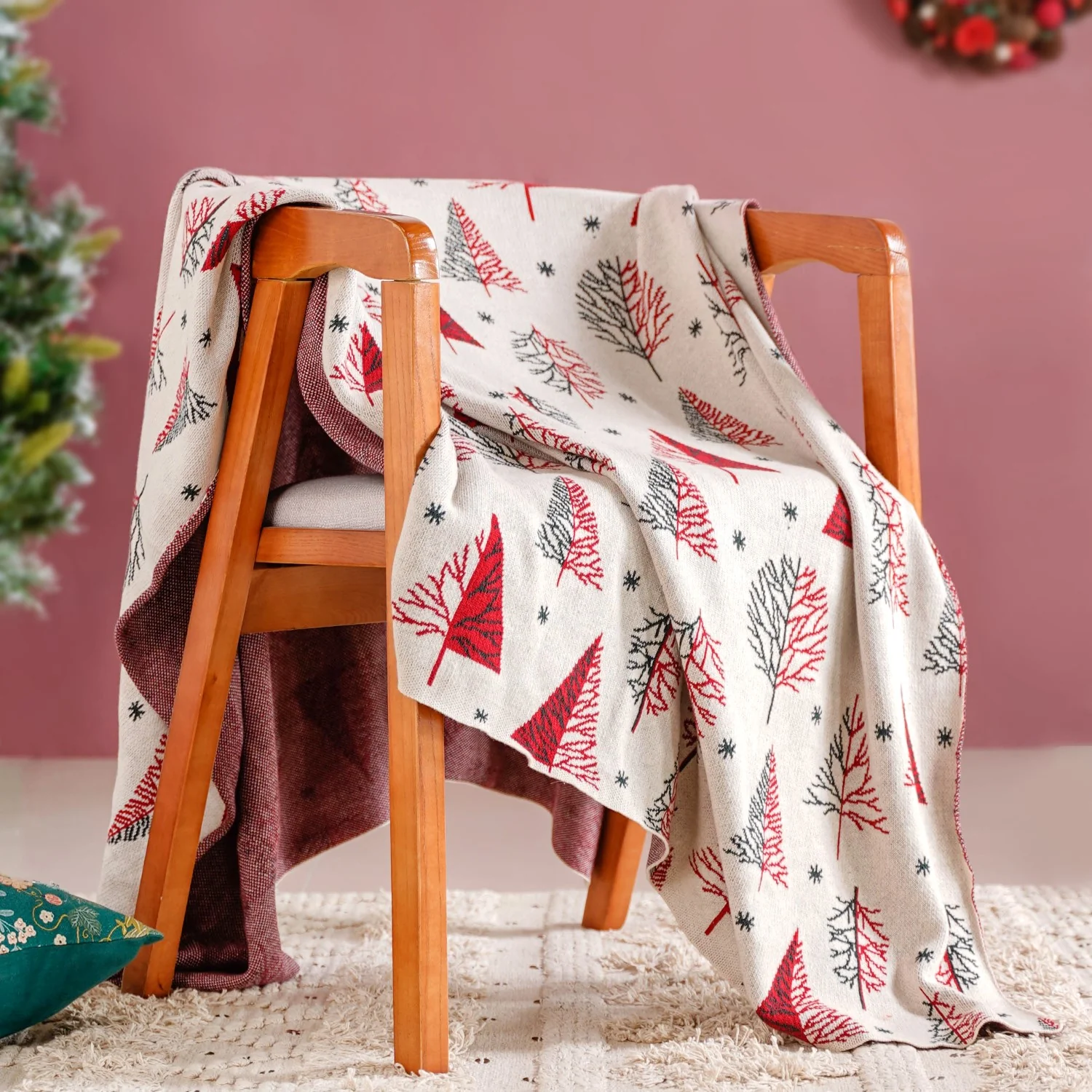 Trees And Snowflakes Throw Blanket - Image 9